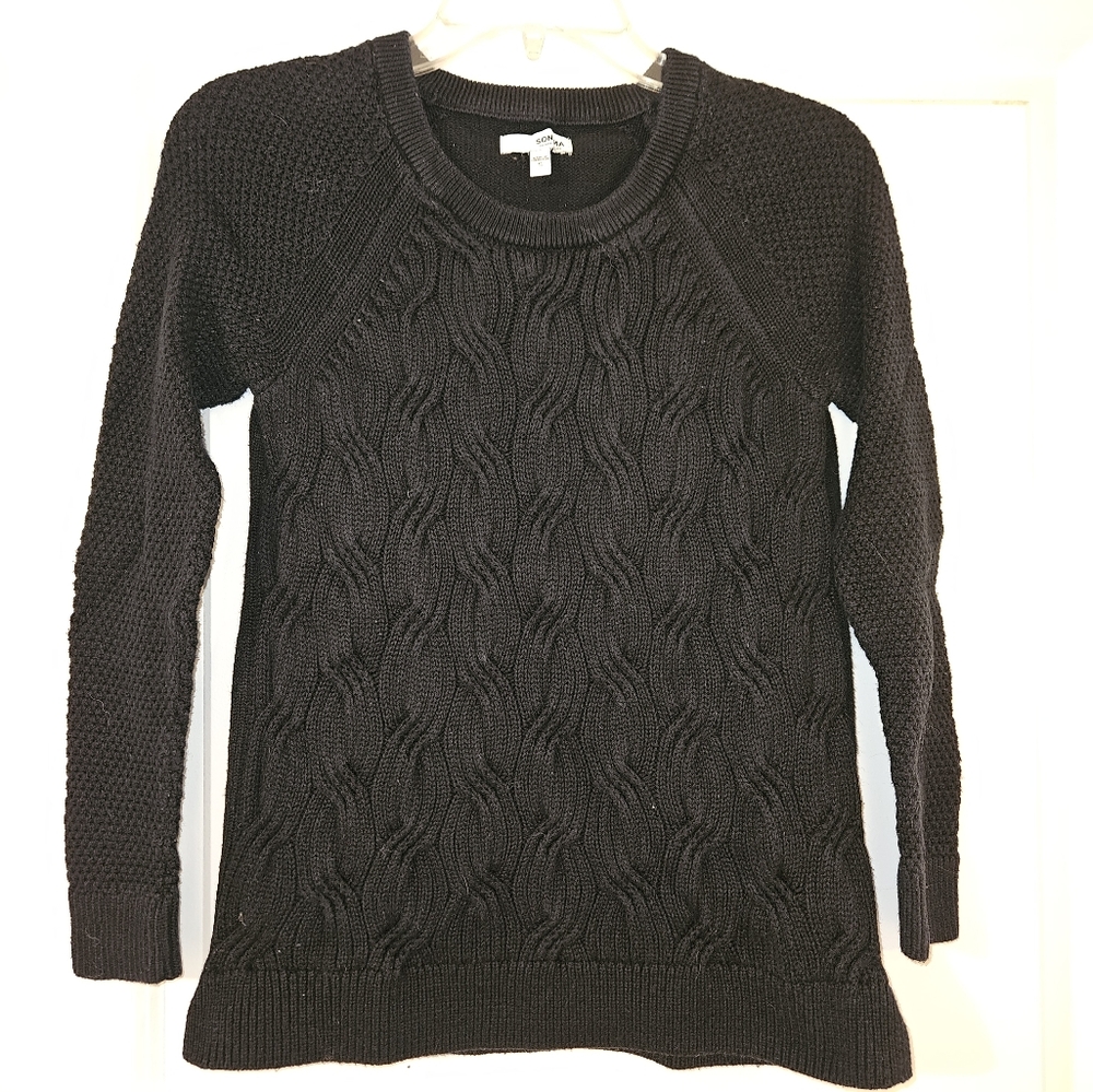 Black Wavy Cable Knit Sweater, S, Sonoma